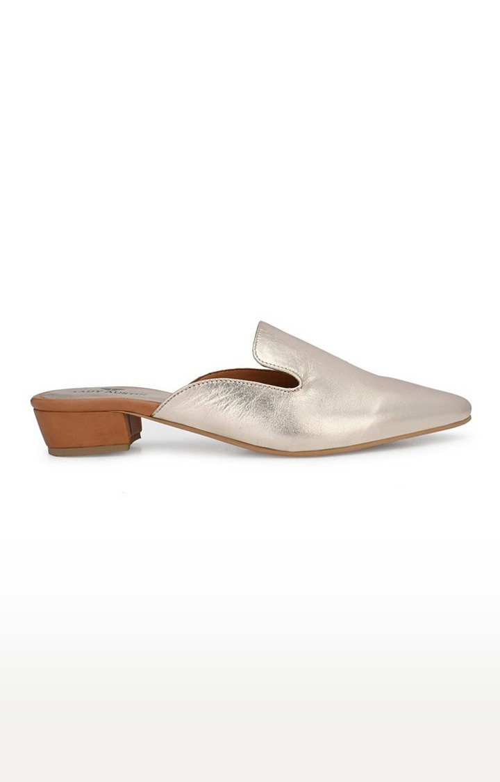 Gold mules store block heel