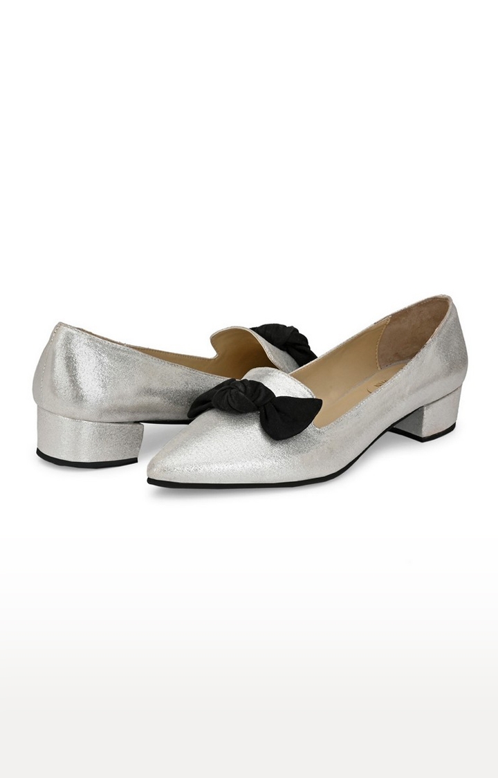 AADY AUSTIN | Aady Austin Women's Trendy Silver Pointed Toe Block Heel 4