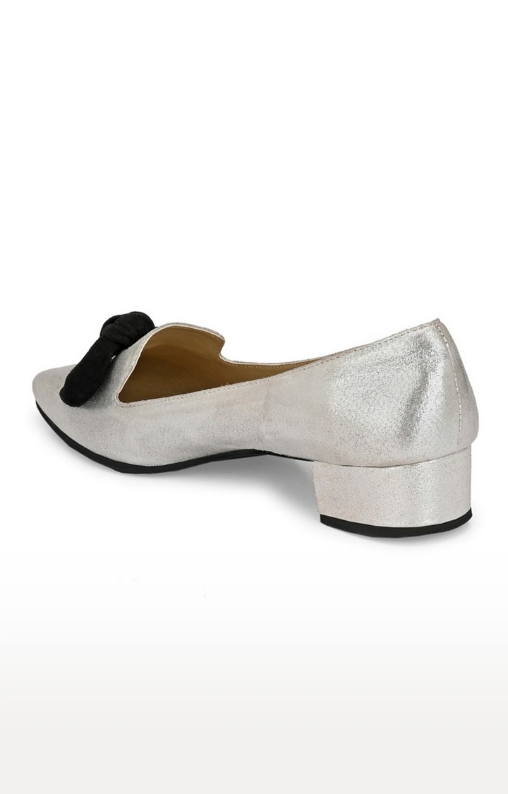 AADY AUSTIN | Aady Austin Women's Trendy Silver Pointed Toe Block Heel 2