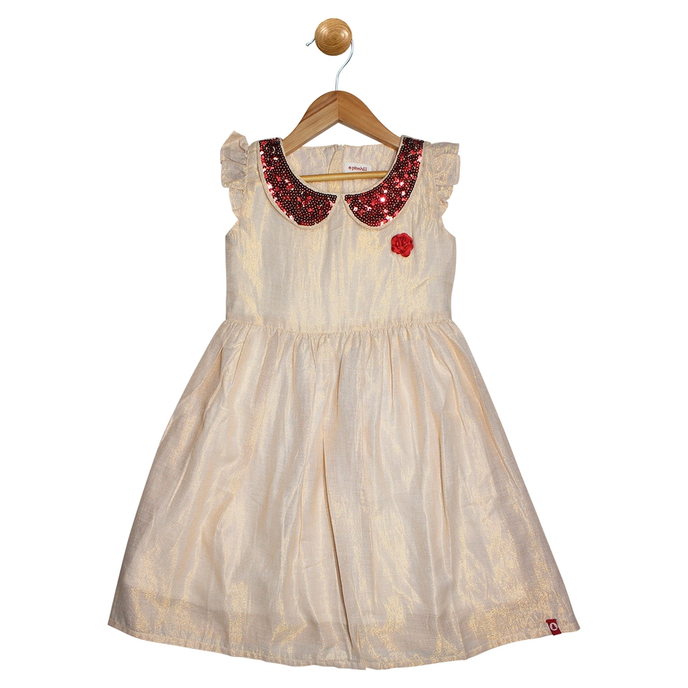 Pinehill | Pinehill Kids Girls Gold Lurex Gown with sequins collar 0