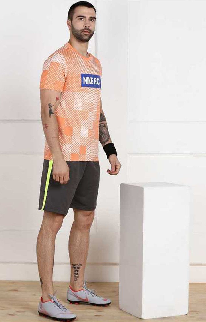 NIKE  Printed Men Round Neck Orange T-Shirt