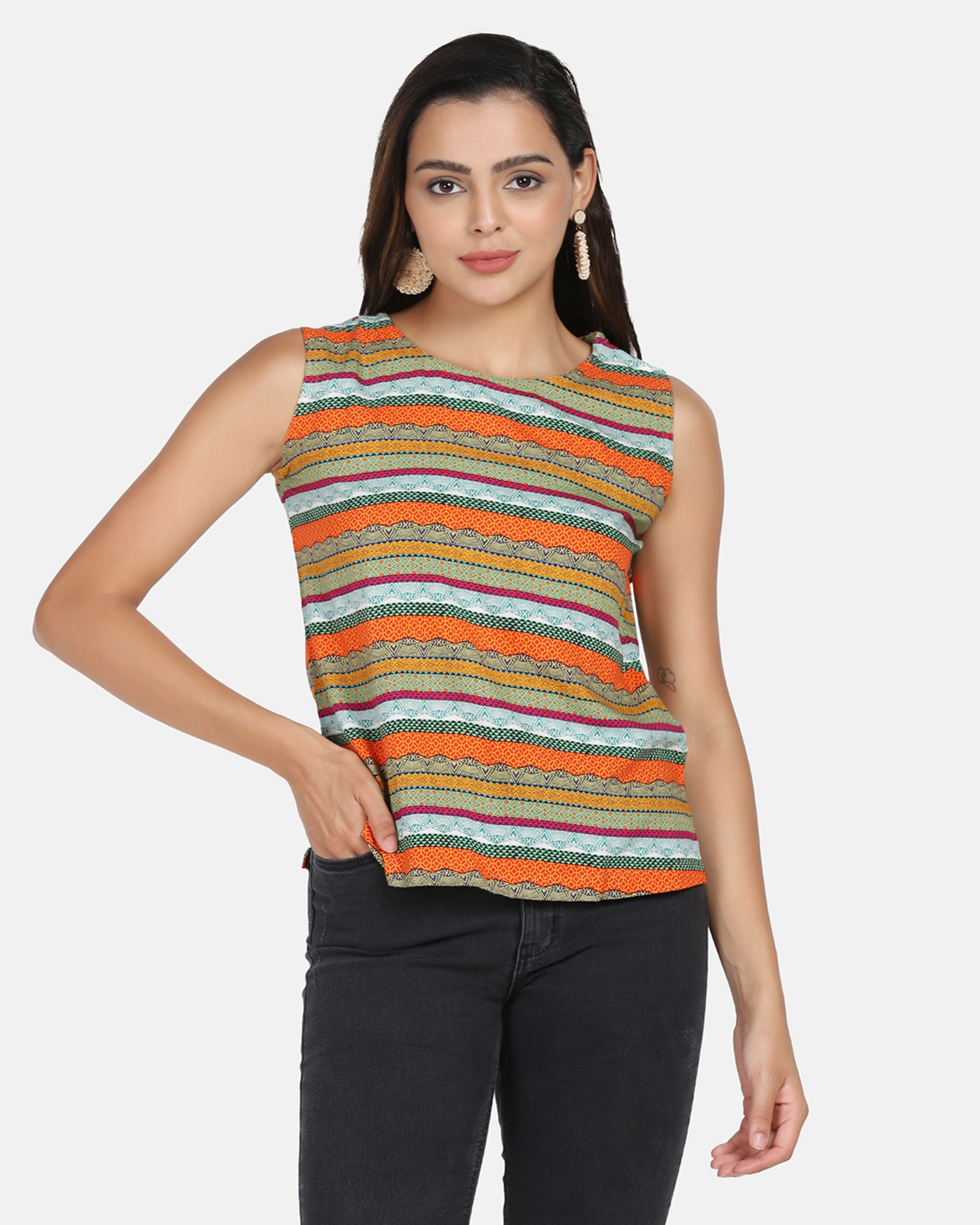 Rayon Printed Vertical Striped Top