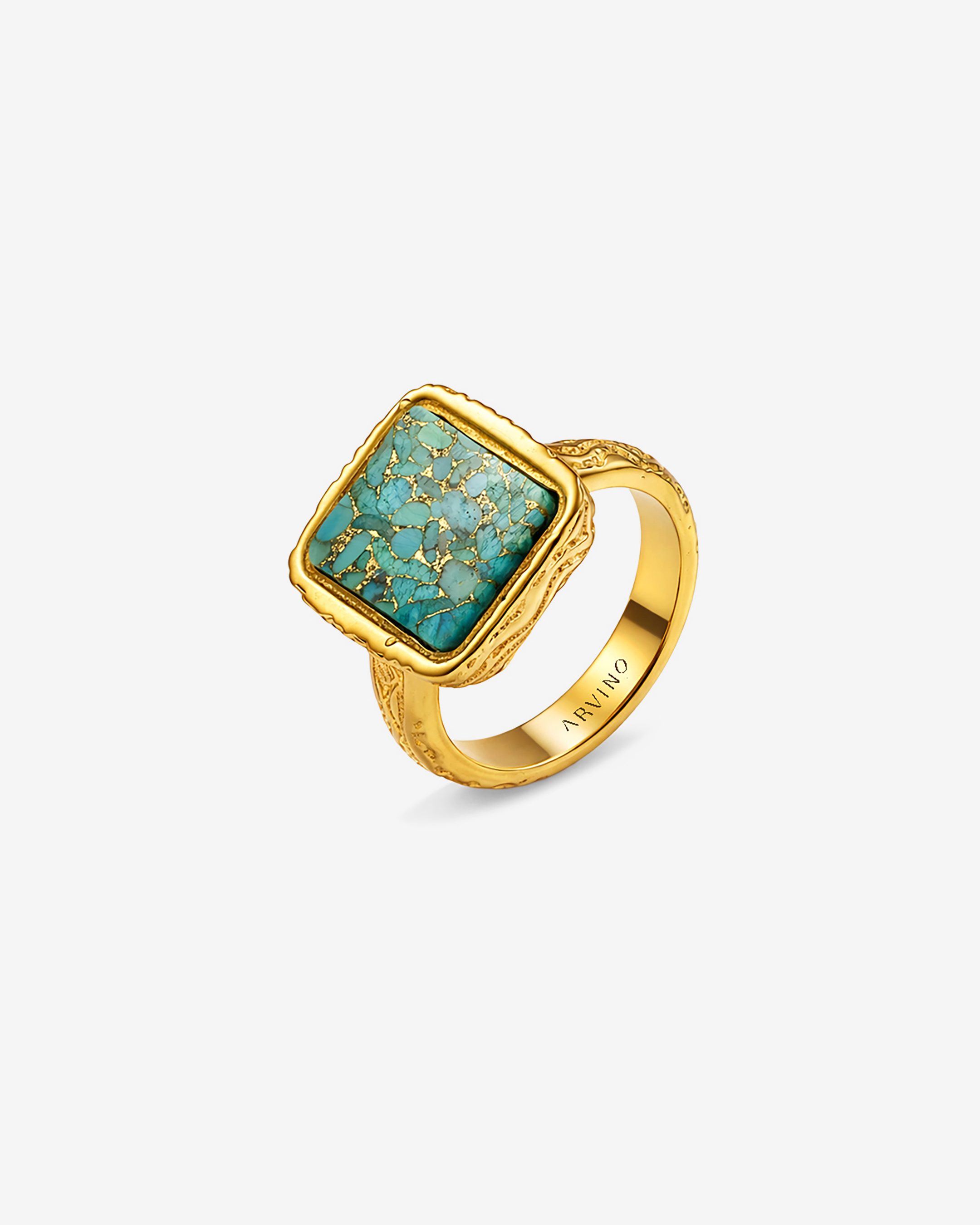 Gold Plated Turquoise Mosaic Statement Men's Ring