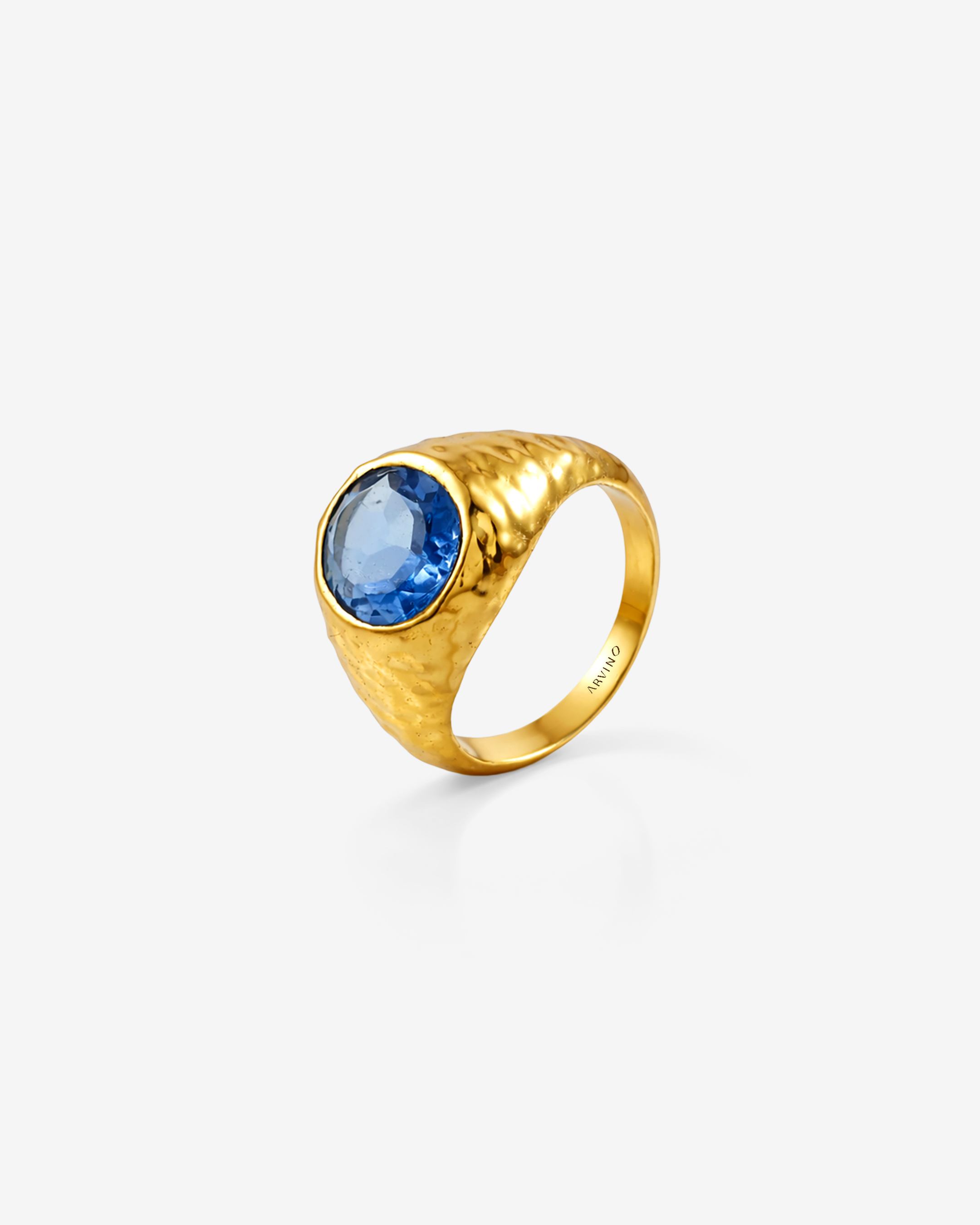 Gold Plated Blue Stone Dome 92.5 Sterling Silver Men's Ring