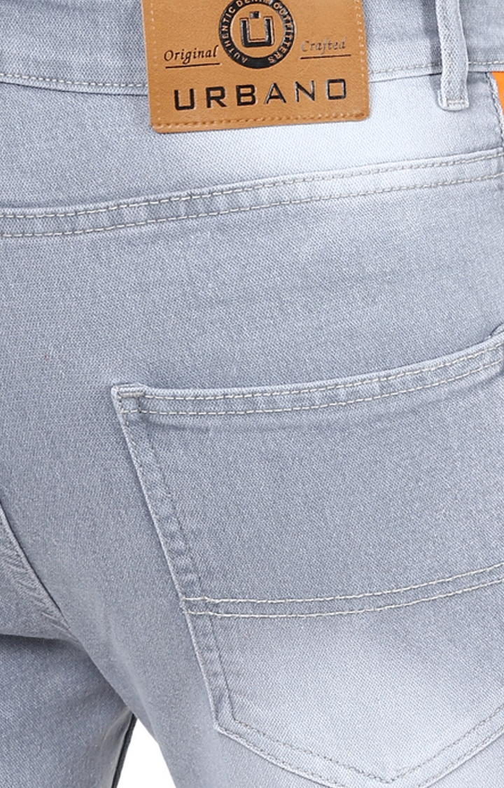 Urbano Fashion | Light Grey Solid Straight Jeans 4