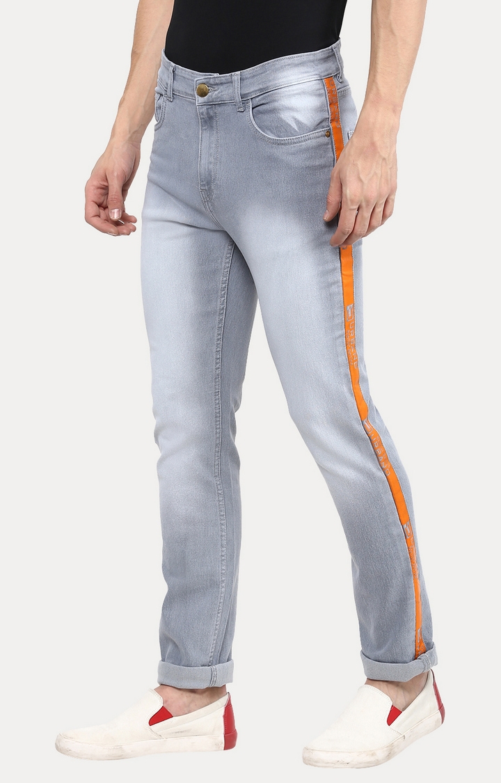 Urbano Fashion | Light Grey Solid Straight Jeans 2