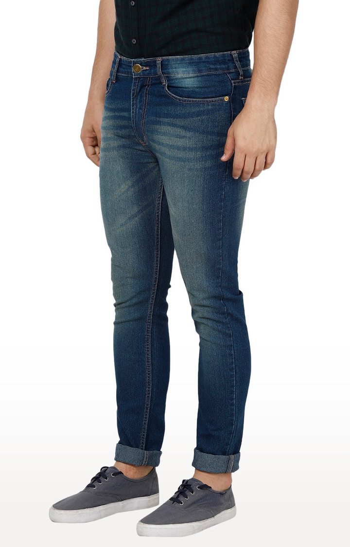 Urbano Fashion | Blue Solid Tapered Jeans 2