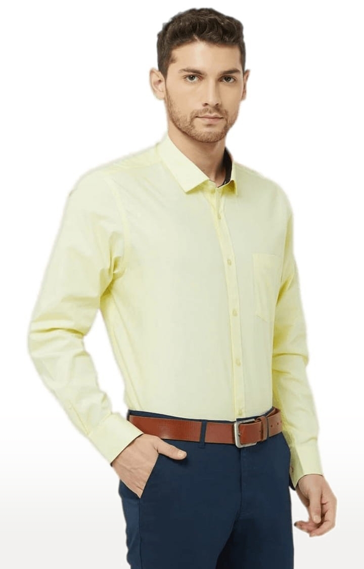 SOLEMIO | Men's Yellow Cotton Solid Formal Shirt 3