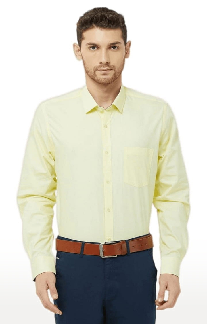 SOLEMIO | Men's Yellow Cotton Solid Formal Shirt 0
