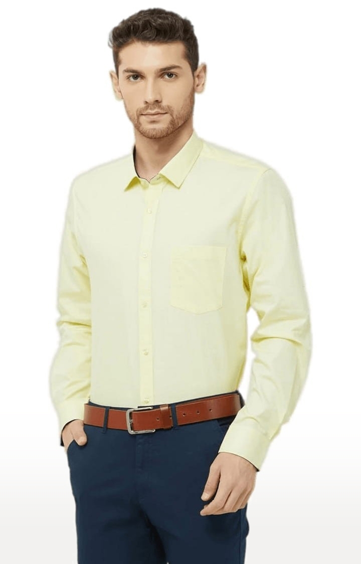 SOLEMIO | Men's Yellow Cotton Solid Formal Shirt 2