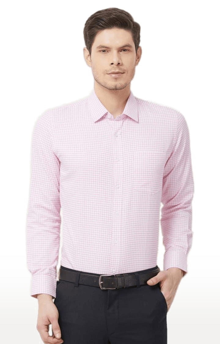 SOLEMIO | Men's Pink Cotton Blend Checked Formal Shirt 0