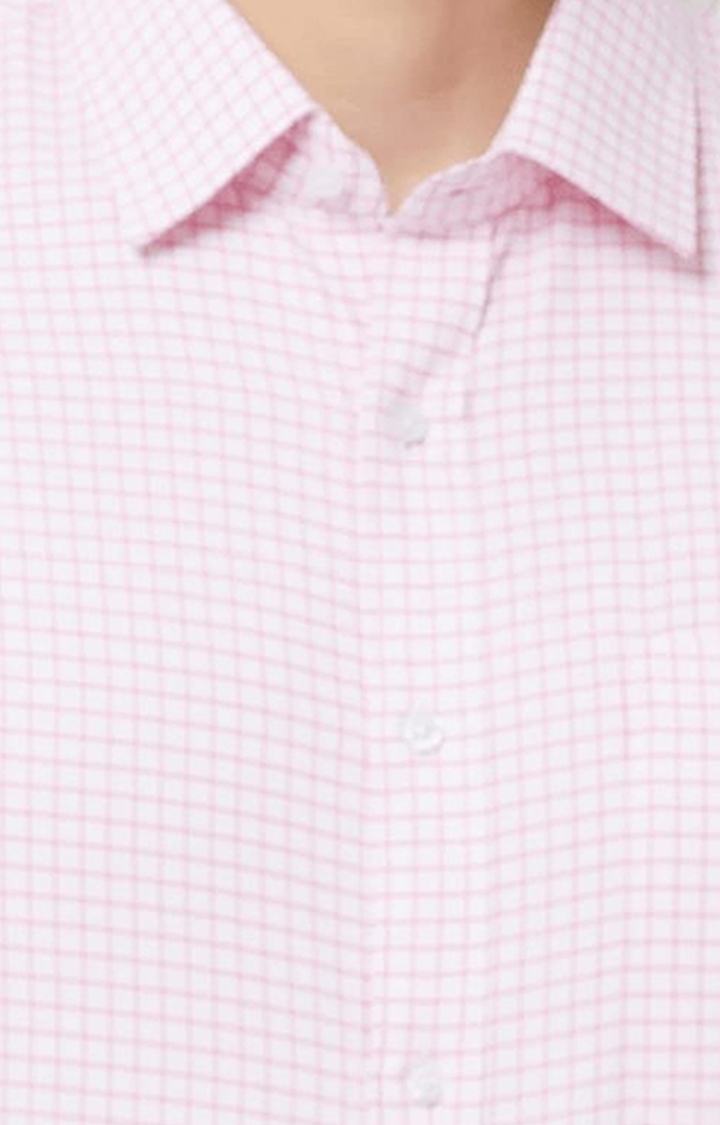 SOLEMIO | Men's Pink Cotton Blend Checked Formal Shirt 5