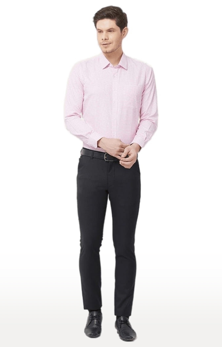 SOLEMIO | Men's Pink Cotton Blend Checked Formal Shirt 1