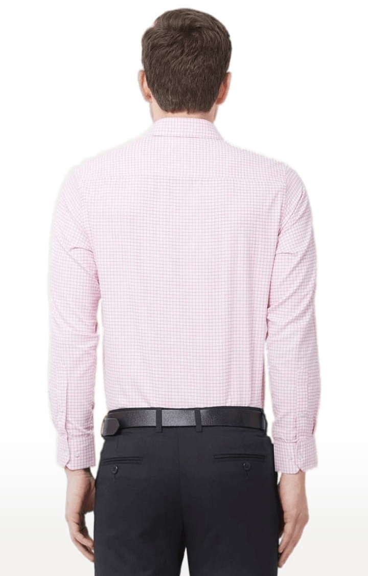SOLEMIO | Men's Pink Cotton Blend Checked Formal Shirt 4