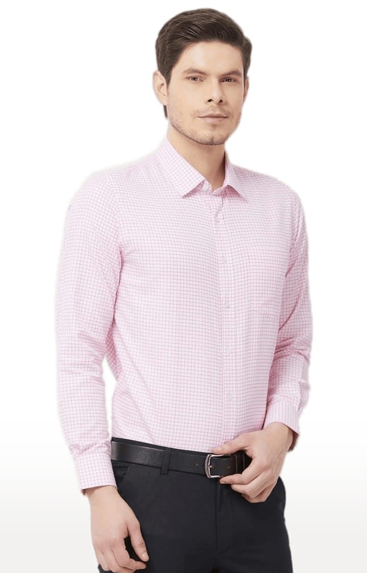 SOLEMIO | Men's Pink Cotton Blend Checked Formal Shirt 3