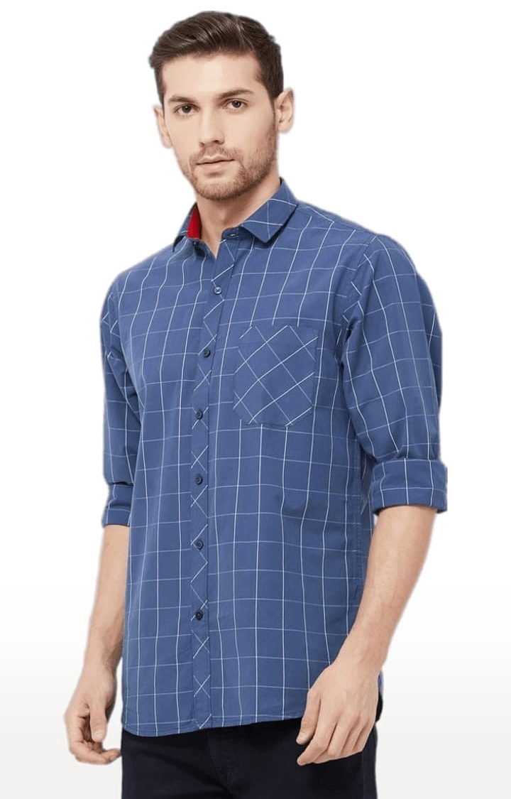SOLEMIO | Men's Blue Cotton Checked Casual Shirt 2