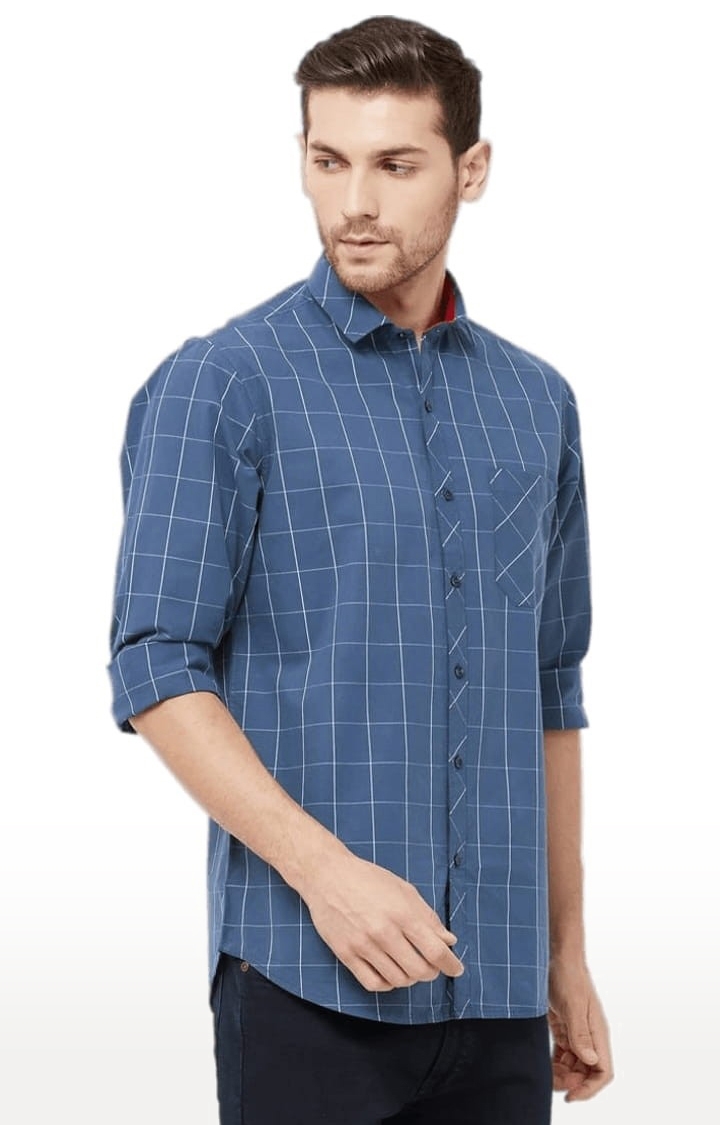 SOLEMIO | Men's Blue Cotton Checked Casual Shirt 3