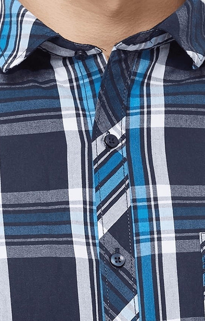 SOLEMIO | Men's Blue Cotton Checked Casual Shirt 5