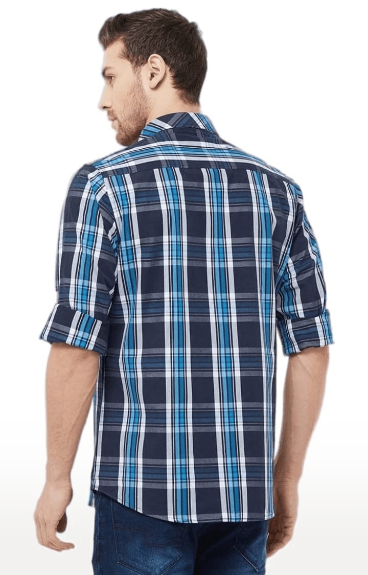 SOLEMIO | Men's Blue Cotton Checked Casual Shirt 4