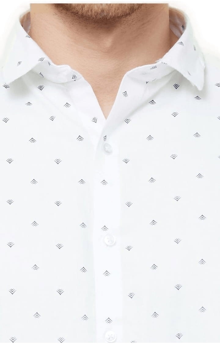 SOLEMIO | Men's White Cotton Printed Casual Shirt 3