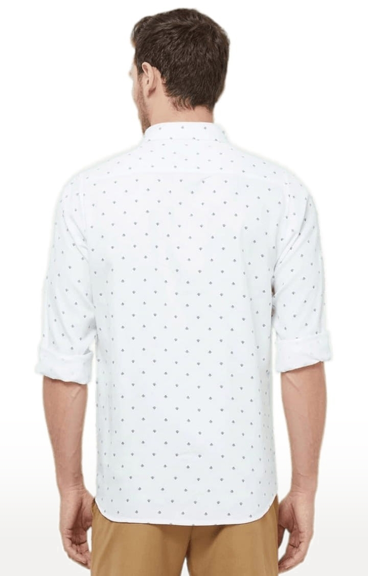 SOLEMIO | Men's White Cotton Printed Casual Shirt 2