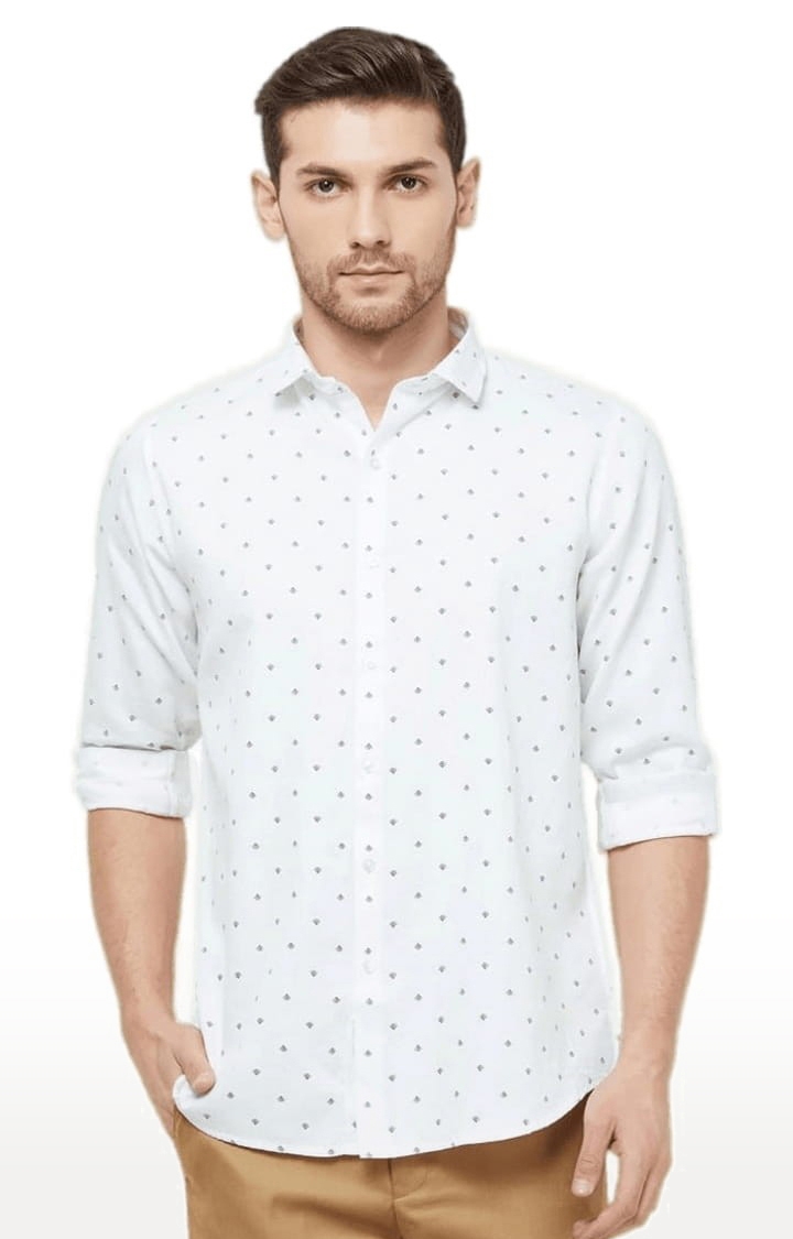 SOLEMIO | Men's White Cotton Printed Casual Shirt 0