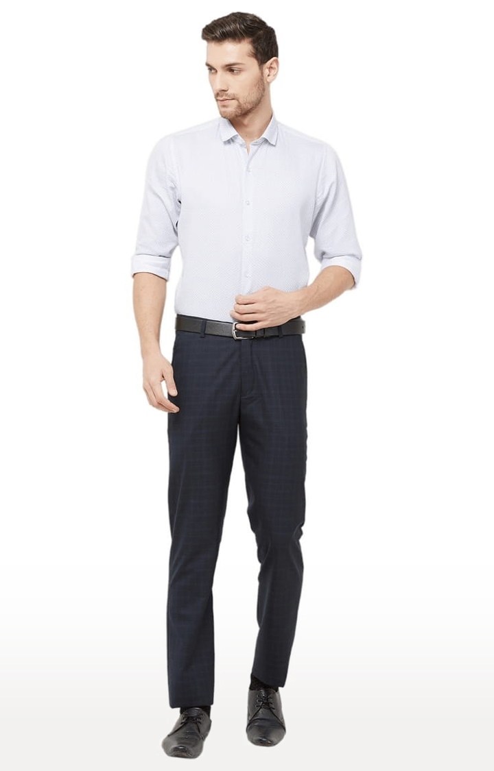 SOLEMIO | Men's Blue Polycotton Checked Formal Trousers 1