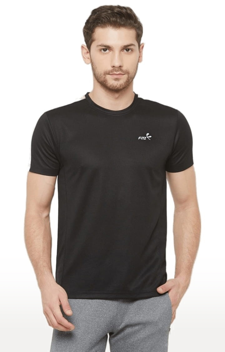FITZ | Men's Black Polyester Solid Activewear T-Shirt 0
