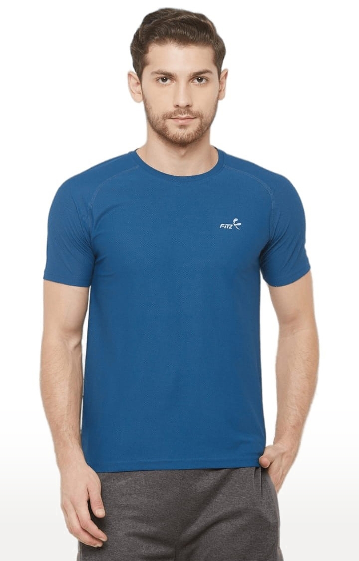 FITZ | Men's Blue Polyester Solid Activewear T-Shirt 0