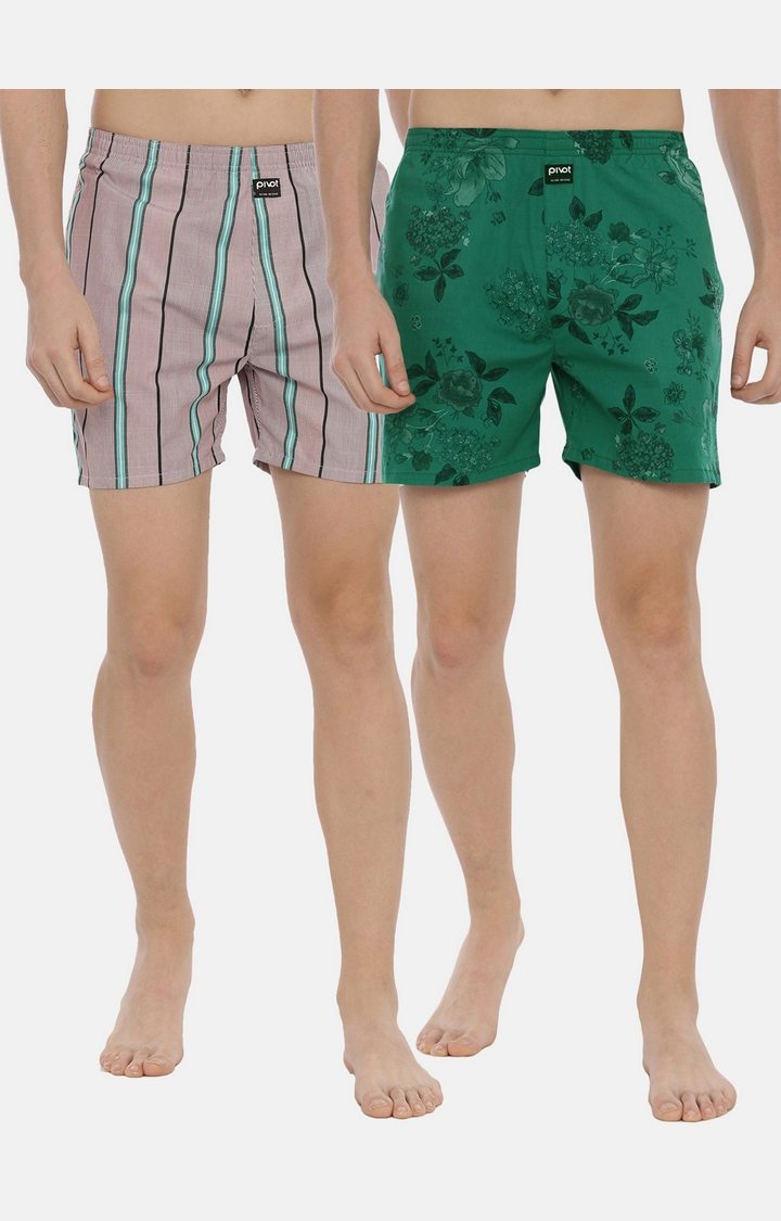 PIVOT | Pink & Green Cotton Boxers - Pack of 2 0