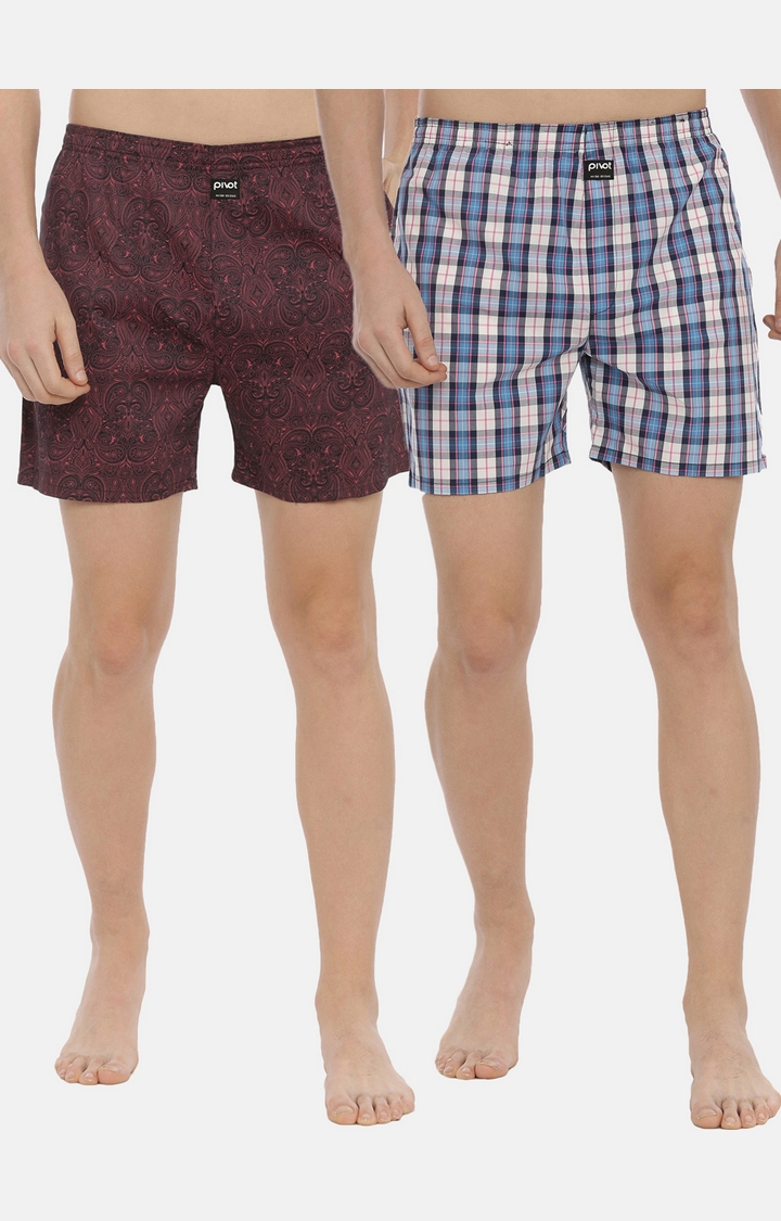 PIVOT | Maroon & Blue Cotton Boxers - Pack of 2 0