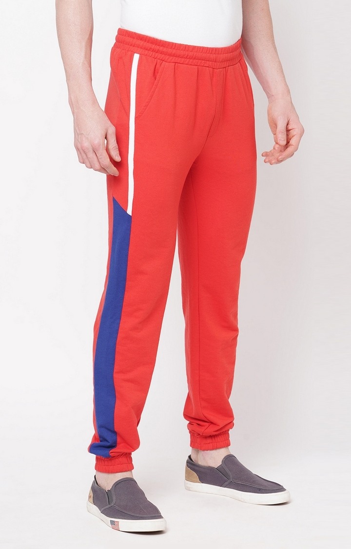 Men's Slim Fit Red Cotton Blend Casual Joogers