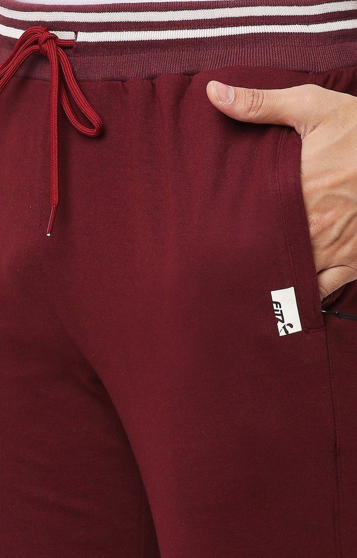 Men's Slim Fit Red Cotton Blend Casual Joogers