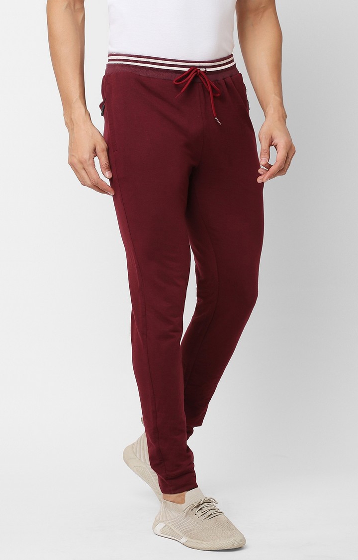 Men's Slim Fit Red Cotton Blend Casual Joogers