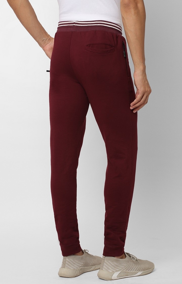Men's Slim Fit Red Cotton Blend Casual Joogers