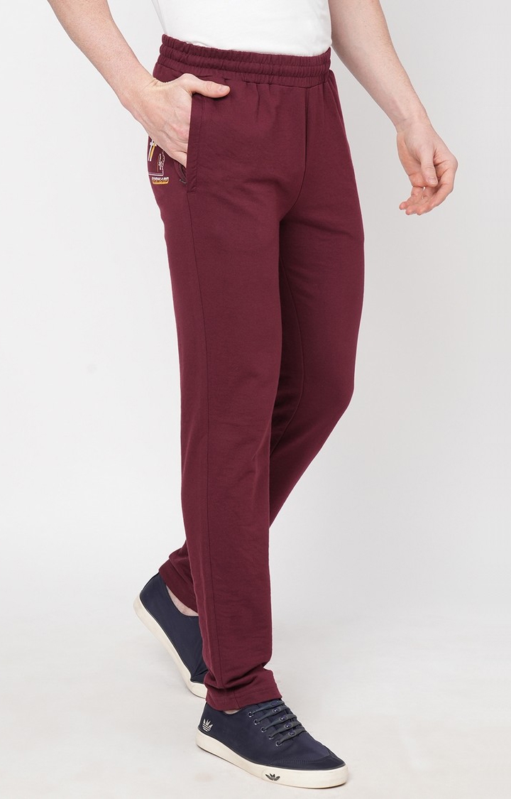 Men's Slim Fit Wine Red Cotton Blend Casual Joogers