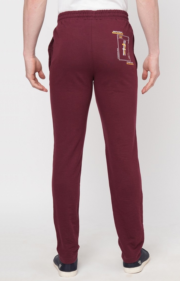 Men's Slim Fit Wine Red Cotton Blend Casual Joogers