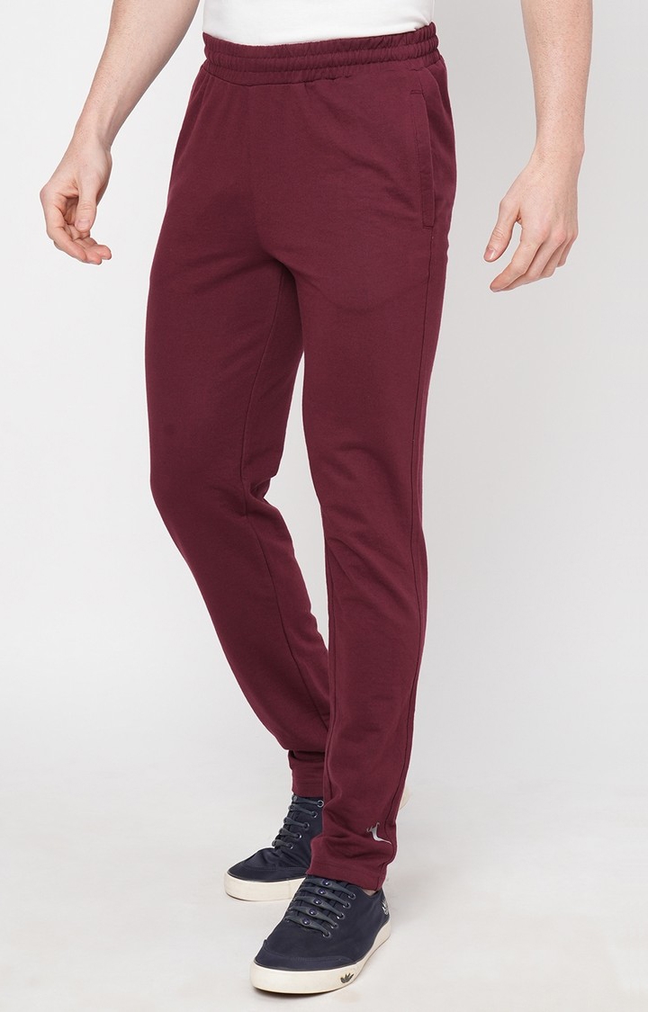 Men's Slim Fit Wine Red Cotton Blend Casual Joogers