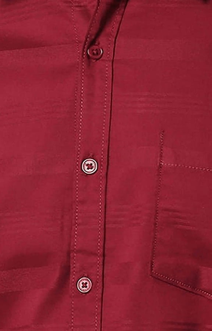 SOLEMIO | Men's Red Cotton Striped Casual Shirt 3
