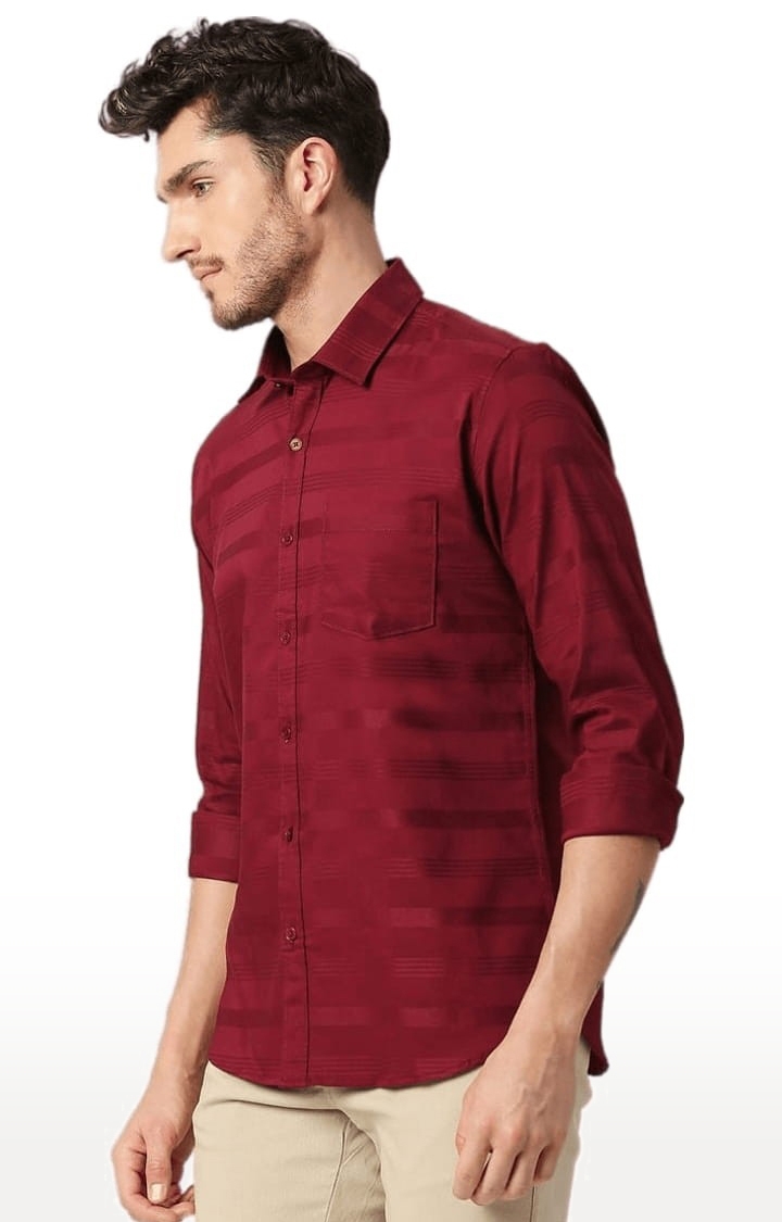 SOLEMIO | Men's Red Cotton Striped Casual Shirt 1