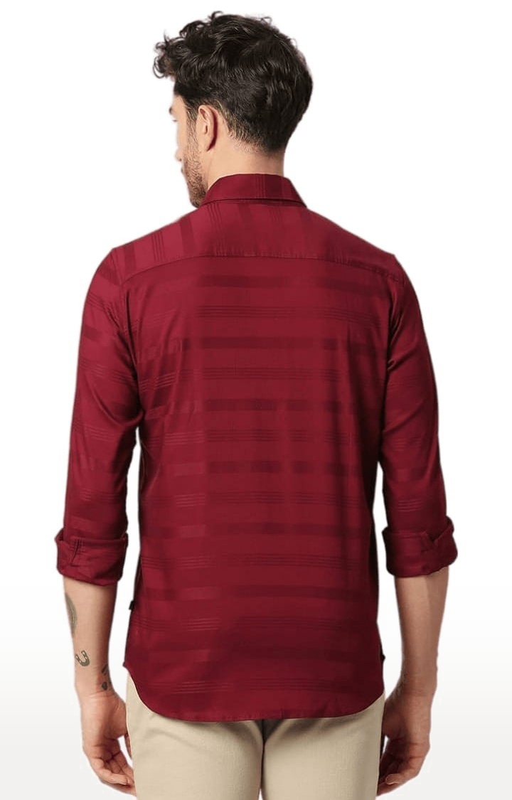 SOLEMIO | Men's Red Cotton Striped Casual Shirt 2