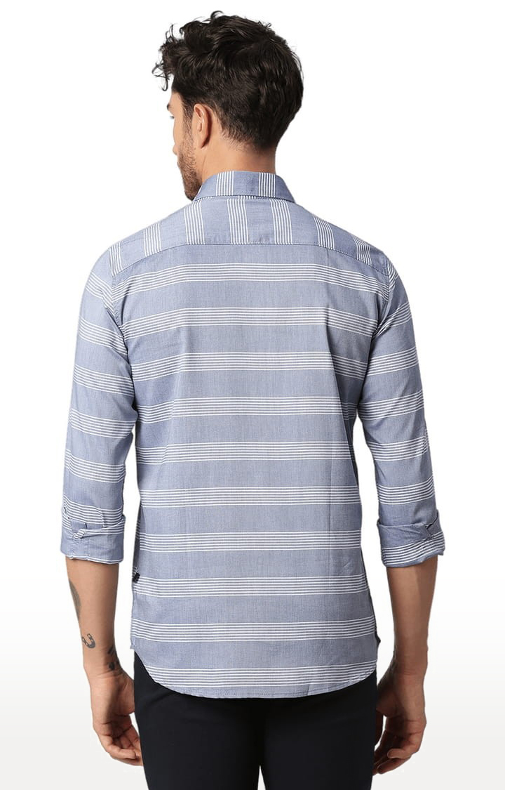 Men's Blue Cotton Striped Casual Shirt
