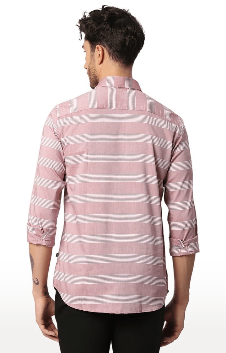 SOLEMIO | Men's Pink Cotton Striped Casual Shirt 3