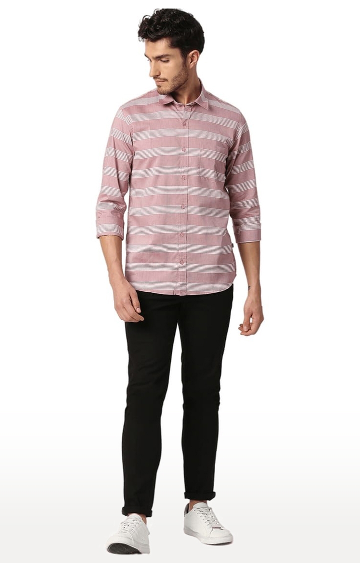 SOLEMIO | Men's Pink Cotton Striped Casual Shirt 1