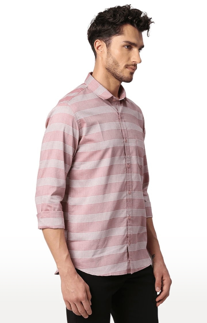 SOLEMIO | Men's Pink Cotton Striped Casual Shirt 2