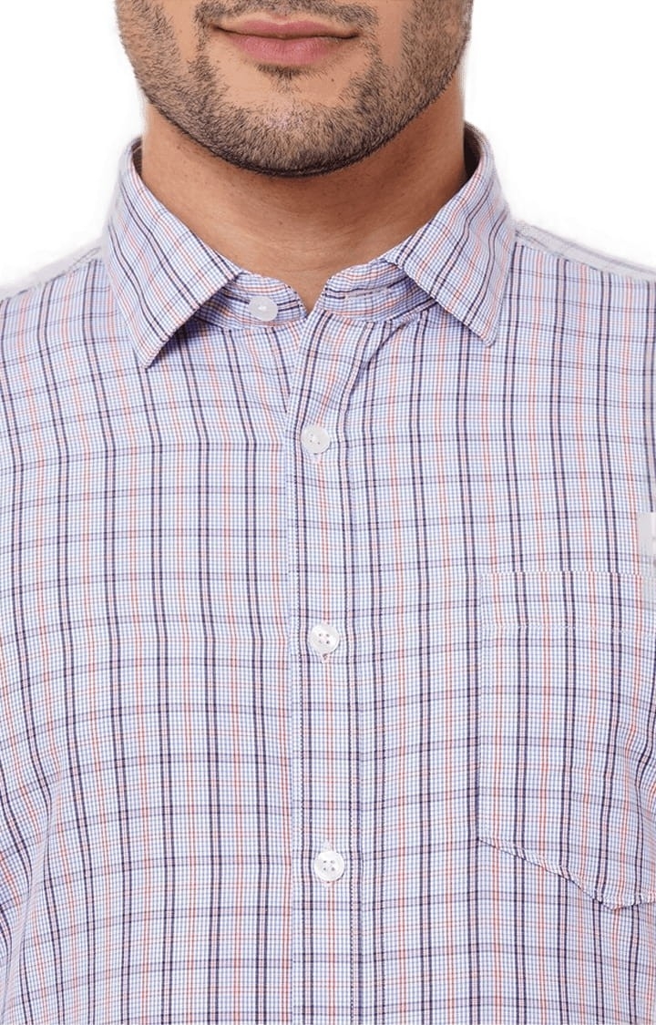 SOLEMIO | Men's Blue Cotton Checked Formal Shirt 3