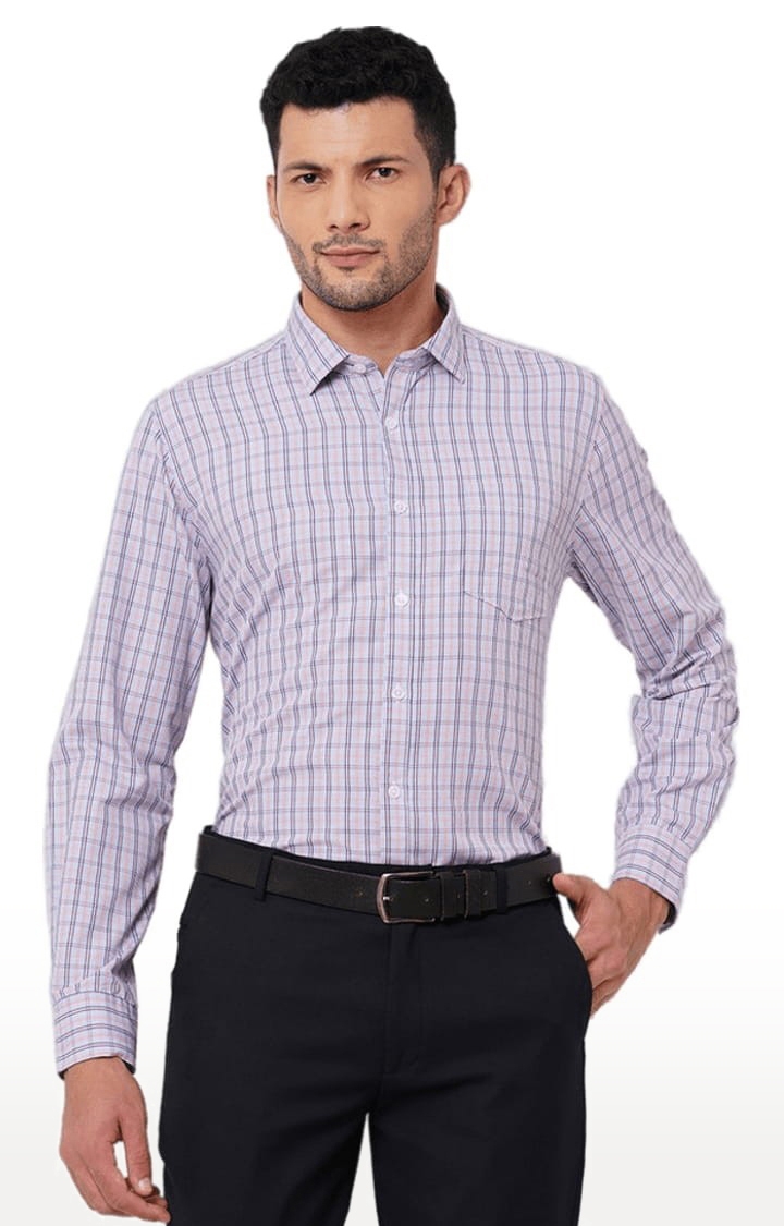 SOLEMIO | Men's Blue Cotton Checked Formal Shirt 0