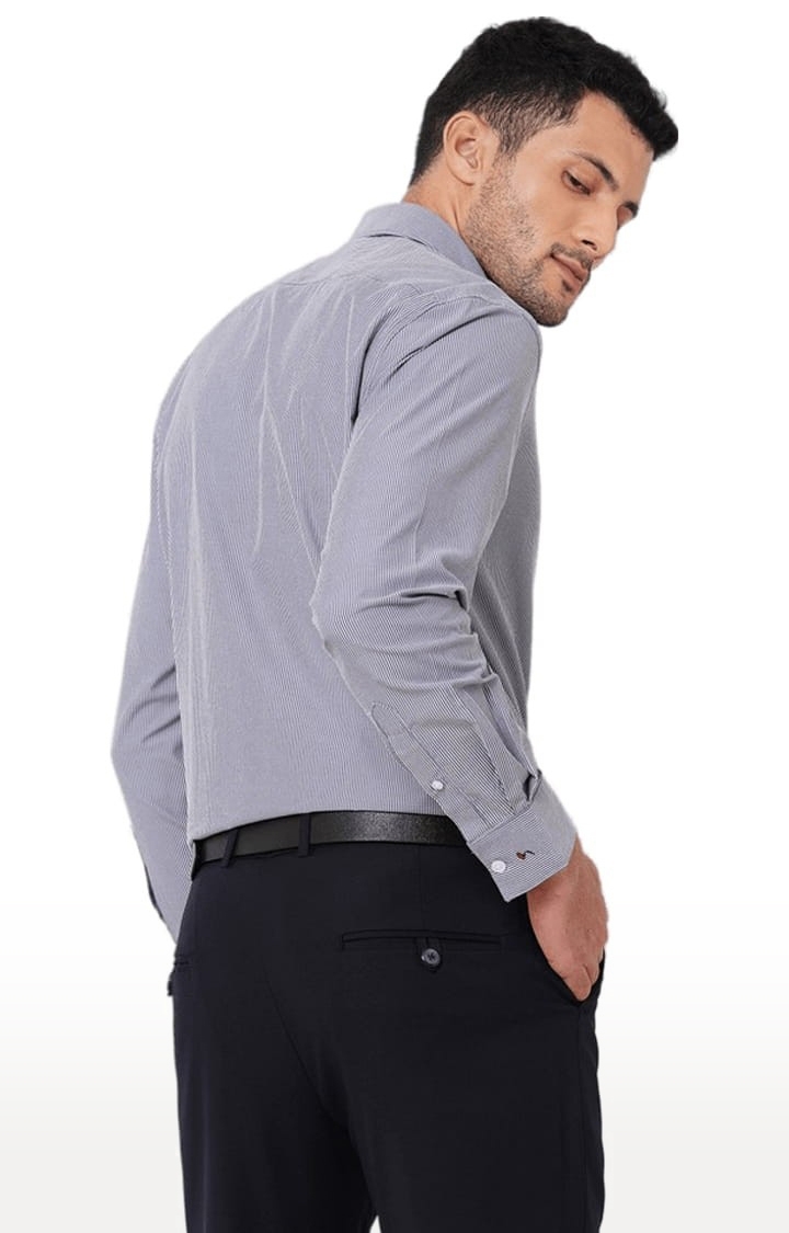 SOLEMIO | Men's Grey Polyester Striped Formal Shirt 2