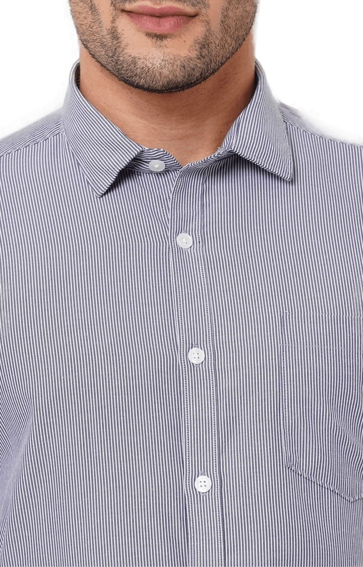 SOLEMIO | Men's Grey Polyester Striped Formal Shirt 3