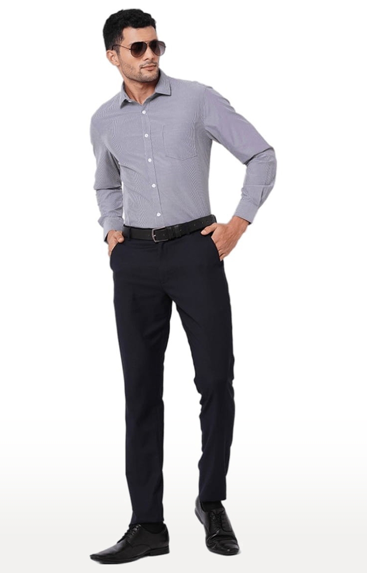 SOLEMIO | Men's Grey Polyester Striped Formal Shirt 1